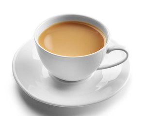 Porcelain cup of tea with milk isolated on white background © Africa Studio