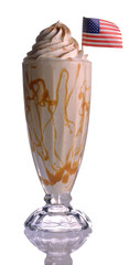 vanilla milk shake with caramel and american flag