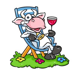 Cow Rest sunbed cartoon illustration  isolated image animal character
