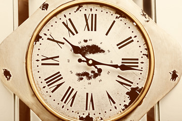 Fototapeta na wymiar Round vintage wall clock, close up