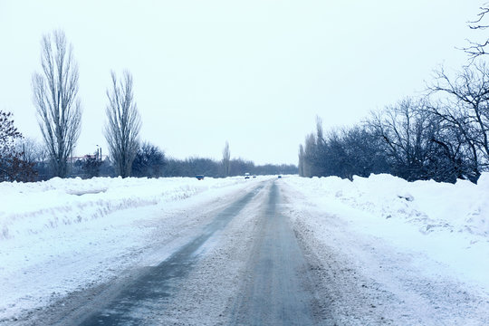 Snowy winter road, outdoor