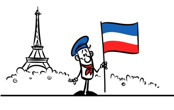 France Paris Eiffel Tower flag cartoon illustration
