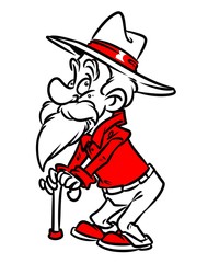 Old man pensioner cartoon illustration 