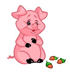 Pig acorn cartoon illustration image animal character
