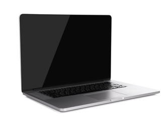 Laptop with black screen isolated on white