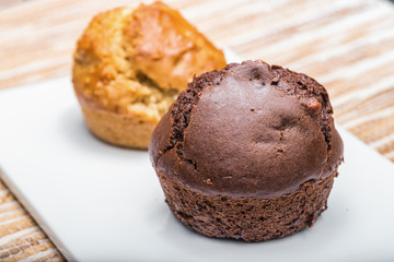 Vegan chocolate and coconut muffins on a table