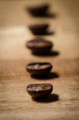 Many coffee beans in a row