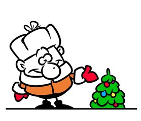 Fototapeta premium Man Christmas tree demonstration cartoon illustration