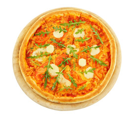 Margherita pizza with fresh arugula, isolated on white