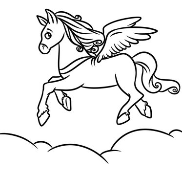Flying horse Pegasus Coloring Pages cartoon illustration