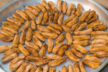 sun-dried banana - Banana preserved by sundry method on tray - Tradition Thai food
