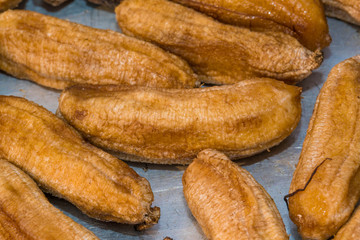 sun-dried banana - Banana preserved by sundry method on tray - Tradition Thai food
