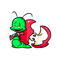 Worm apple core cartoon illustration isolated image  character
