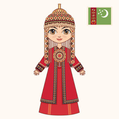 The girl in Turkmen dress. Historical clothes. Turkmenistan