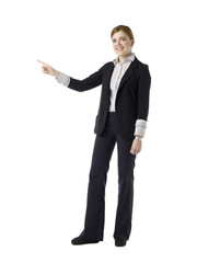 businesswoman pointing on the side