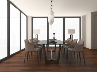 Chair and a table in an empty interior 3D rendering