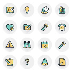 Organizer icons. Contour lines with color fills. Flat design.