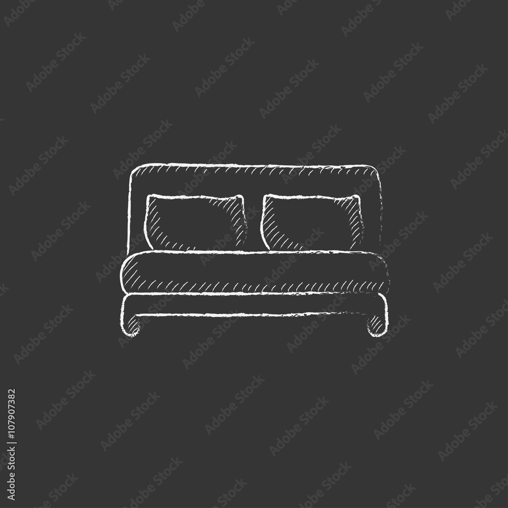 Sticker double bed. drawn in chalk icon.