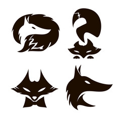 Fox set of silhouettes, vector.