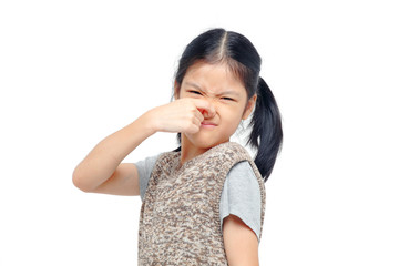 girl closing nose