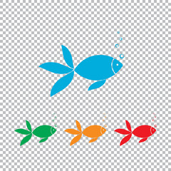 Fish with bubbles icon. Color set with transparent grid