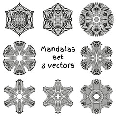 Geometric circle element. Ornament round set with mandala. Vintage decorative elements. Hand drawn background. Islam, Arabic, Indian, ottoman motifs. Mandala set. Mandala collection