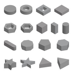 Monochrome set of geometric shapes, platonic solids, vector illustration