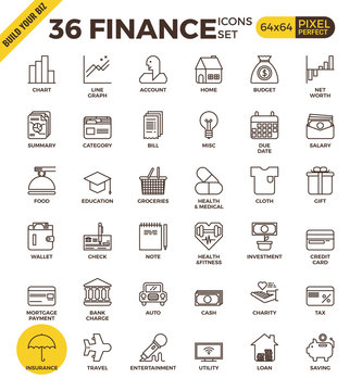 Finance pixel perfect outline icons