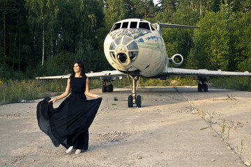 girl in ruined plane