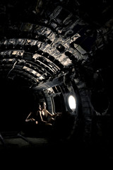 girls in ruined airplane