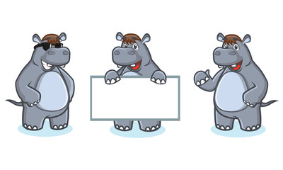 Gray Hippo Mascot Vector happy
