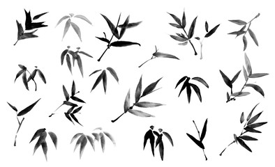 bamboo leaves and branch ink painting - 107909978