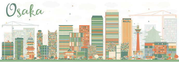 Obraz premium Streszczenie panoramę Osaki z kolorowymi budynkami.