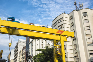 Heavy duty yellow gantry crane during construction