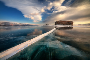 Surface of Baikal Lake in winter