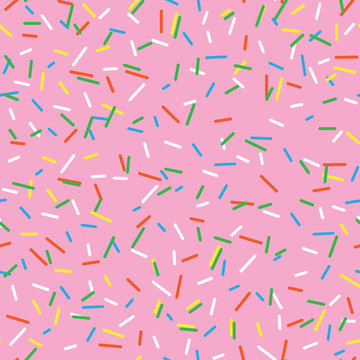 Seamless pattern bright tasty vector donuts sprinkles background. Doughnut background in cartoon style