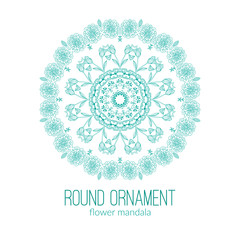 Vector hand drawn blue floral mandala circle ornament isolated on the white background.
