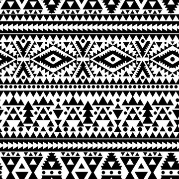 geometric abstract seamless pattern, ethnic style in black and white