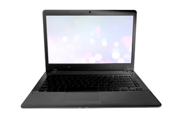 Fototapeta premium laptop with colorful circles of light abstract background