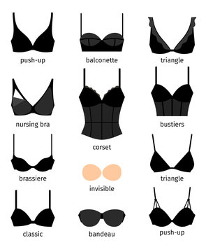 Bra icons set. Different types of bras vector icons