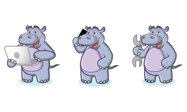 Hippo Mascot Vector with laptop