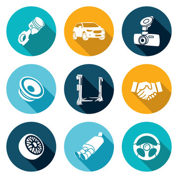 Car Repairs and Maintenance Icons Set. Vector Illustration.
