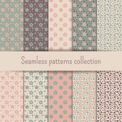 Seamless patterns collection. Set of abstract backgrounds with flowers can be used for wallpaper or fabric.