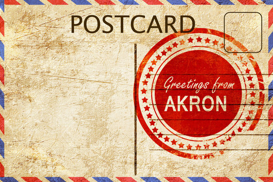 akron stamp on a vintage, old postcard