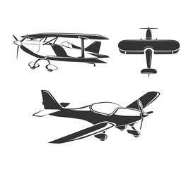 Vector elements for airplane emblems, labels and badges. Aircraft and airplane, fly airplane, flight airplane illustration