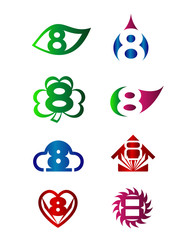 Set of Number eight 8 logo icon template elements set
