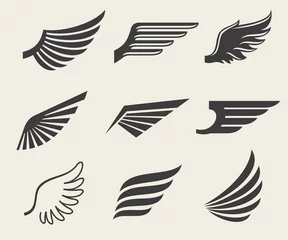 Fotobehang Wings vector icons set. Wing set, icon wing, feather wing bird illustration © MicroOne