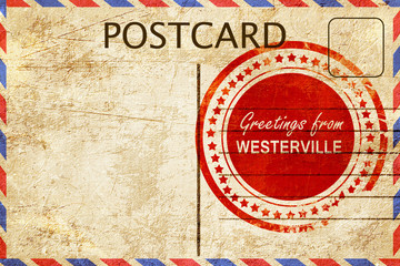 westerville stamp on a vintage, old postcard