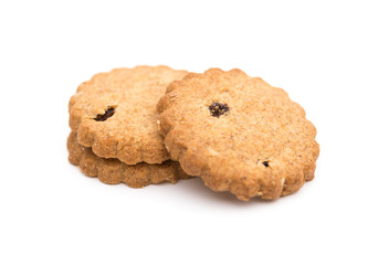 three pieces crispy crackers with raisin on white