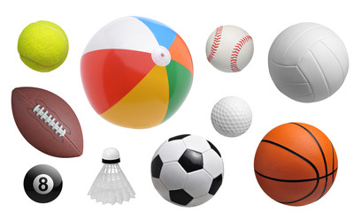 Verzameling van sportballen geïsoleerd op witte achtergrond